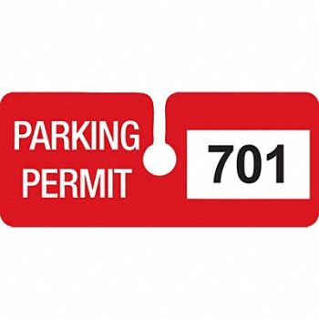 BRADY Parking Permits Rearview Wht/Red PK100, 3TMH9