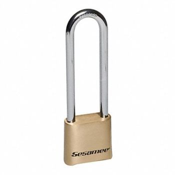 SESAMEE Combination Padlock 1 3/4in Rectgle Gold, 3TMK1