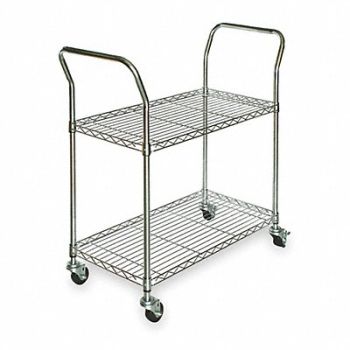GRAINGER APPROVED Wire Cart 2 Shelf Chrome 53x24x39 In., 3TPA2