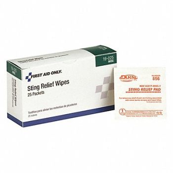 FIRST AID ONLY Sting Relief Wipes PK25, 3UCH9