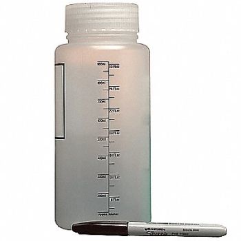 DYNALON Graduated Bottle 1000mL Plastic Wide PK6, 3UDV9