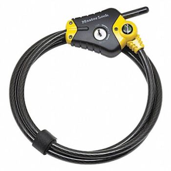 MASTER LOCK Cable Lock 72 in Braided Steel Black, 3UU68