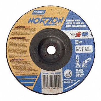 NORTON Depressed Center Wheel T27 4 in 3/8 in, 3UW98