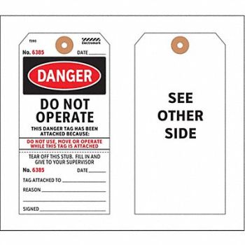 ELECTROMARK Danger Tag 5-3/4 x 2-7/8 In PK100, 3VCV8