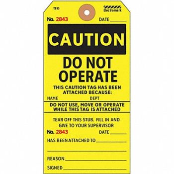 ELECTROMARK Caut Tag 5-3/4 x 2-7/8 In Bk/Yel PK100, 3VCW2