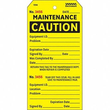 ELECTROMARK Caution Tag 5 3/4in H 2 7/8in W PK100, 3VCW3