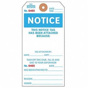 ELECTROMARK Notice Tag 5 3/4in H 2 7/8in W PK100, 3VCW4