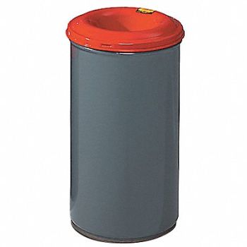 JUSTRITE Trash Can Round 55 gal Red/Gray, 3VLE7