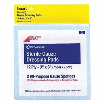 FIRST AID ONLY Gauze Dressing Pad No Gauze PK10, 3WHU2