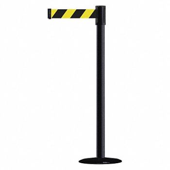 TENSABARRIER D0007 Barrier Post with Belt Black No Scuff, 3XGE5
