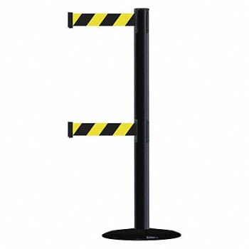 TENSABARRIER D0016 Barrier Post with Belt Black No Scuff, 3XHJ4