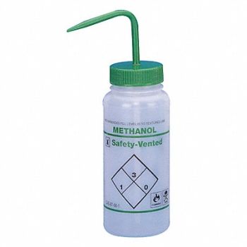 SP SCIENCEWARE Wash Bottle Std 16 oz Methanol Grn PK3, 3XMN5