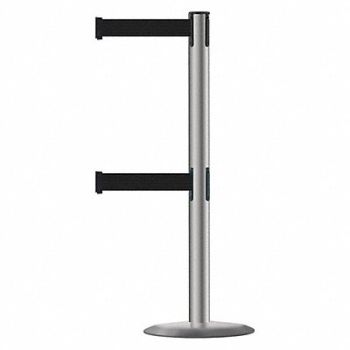 TENSABARRIER Barrier Post with Belt 7-1/2 ft L Black, 3YHP7