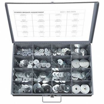 GRAINGER APPROVED Wshr Assrt Zinc Plated Steel 370PK, 402J90