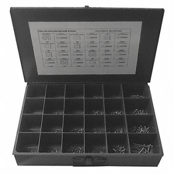 GRAINGER APPROVED Fastener Assort Phillips 1200pcs Zinc, 402K49