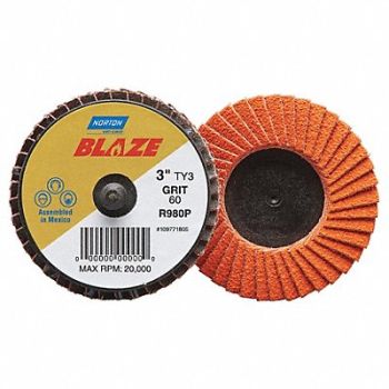 NORTON J5074 Flap Disc 3 in Dia 120 Grit Type 27, 40HV32