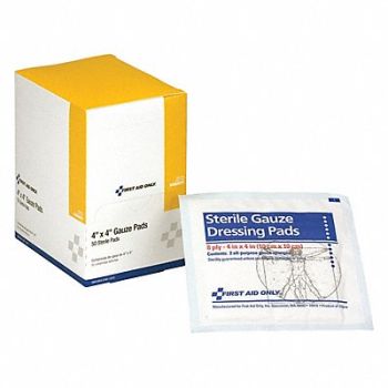 FIRST AID ONLY Gauze Pad Sterile White 4 in.W PK50, 40JH54