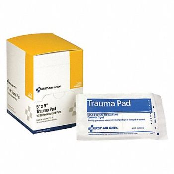 FIRST AID ONLY Trauma Pad Sterile White 5 in W PK10, 40JH99