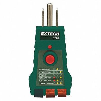 EXTECH Receptacle Tester GFCI 120V AC No Disp, 40JZ67