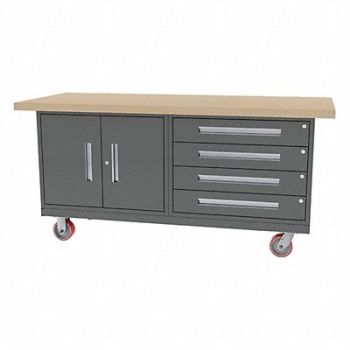 GREENE MANUFACTURING INC. Mobile Cab Bench Butcher Block 72 W 30 D, 40LF14
