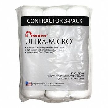 PREMIER Roller Cover 9 L 3/8 Nap Microfiber PK3, 40NE74