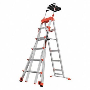 LITTLE GIANT Adj. Stepladder Alum 6 to 10 ft 300 lb, 40P129