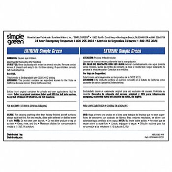 SIMPLE GREEN Secondary Bottle Label Paper PK10, 40TD94