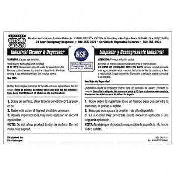 SIMPLE GREEN Secondary Bottle Label Paper PK10, 40TD95