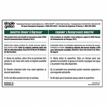 SIMPLE GREEN Secondary Bottle Label Paper PK10, 40TD96