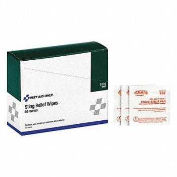 FIRST AID ONLY Sting Relief Wipes White 50/Box, 41CR13