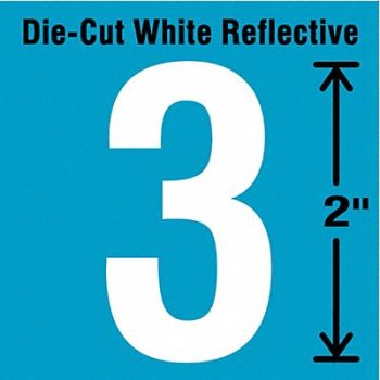 STRANCO INC Die-Cut Refl. Number Label 3 2In H PK5, 41P971