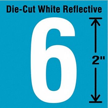 STRANCO INC Die-Cut Refl. Number Label 6 2In H PK5, 41P974