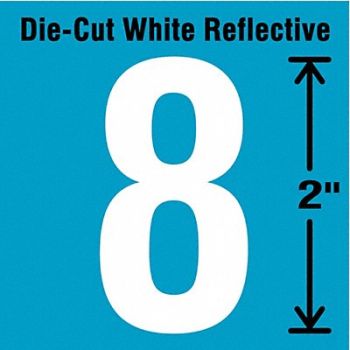 STRANCO INC Die-Cut Refl. Number Label 8 2In H PK5, 41P976