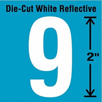 STRANCO INC Die-Cut Refl. Number Label 9 2In H PK5, 41P977