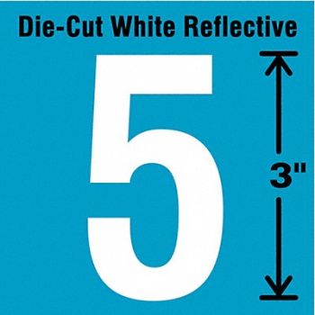 STRANCO INC Die-Cut Refl. Number Label 5 3In H PK5, 41R010