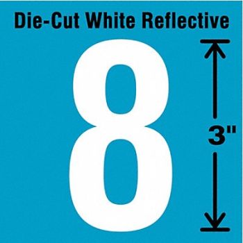 STRANCO INC Die-Cut Refl. Number Label 8 3In H PK5, 41R013