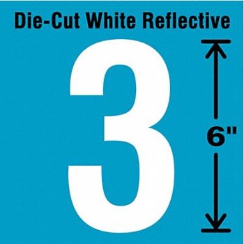 STRANCO INC Die-Cut Reflective Number Label 3 6In H, 41R080