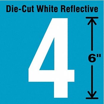 STRANCO INC Die-Cut Reflective Number Label 4 6In H, 41R081