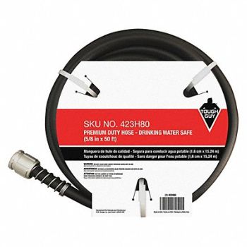 TOUGH GUY Water Hose 5/8 I.D.50 ft PVC, 423H80