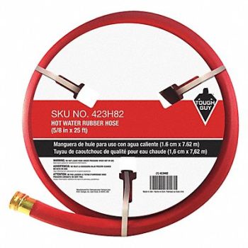 TOUGH GUY Water Hose 5/8 I.D.25 ft Rubber, 423H82