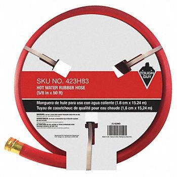 TOUGH GUY Water Hose 5/8 I.D.50 ft Rubber, 423H83