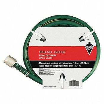 TOUGH GUY Water Hose 5/8 I.D.50 ft PVC, 423H87