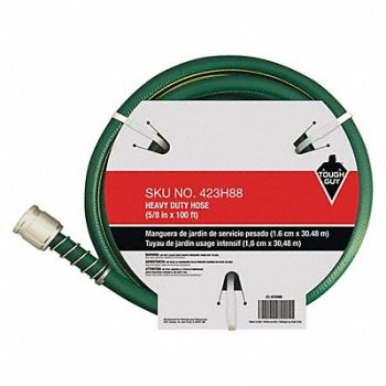 TOUGH GUY Water Hose 5/8 I.D.100 ft PVC, 423H88
