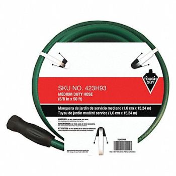 TOUGH GUY Water Hose 5/8 I.D.50 ft PVC, 423H93