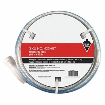 TOUGH GUY Water Hose 1/2 I.D.50 ft PVC, 423H97