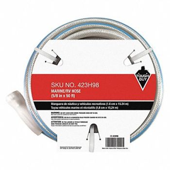 TOUGH GUY Water Hose 5/8 I.D.50 ft PVC, 423H98