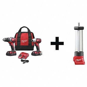 MILWAUKEE Cordless Combo Kit 18.0 V 3 Tools 2 Batt, 42EX79