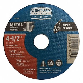 CENTURY DRILL AND TOOL Metal Cutting Wheel 4-1/2x1/16in Type 1A, 42YY71