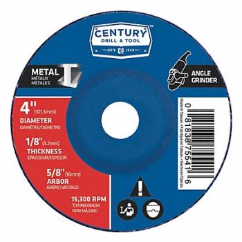 CENTURY DRILL AND TOOL Metal Grinding Wheel 4x1/8 in Type 27, 42YY76