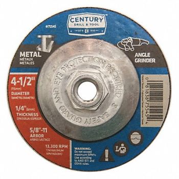 CENTURY DRILL AND TOOL Metal Grinding Wheel 4-1/2x1/4in Type 27, 42YY80